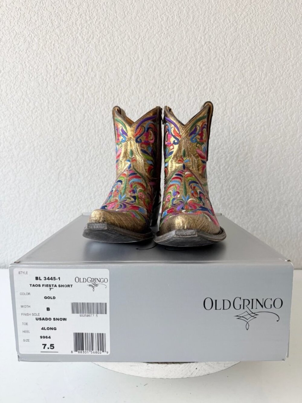 Old Gringo TAOS FIESTA Short Gold Boots Colorful Cowboy Womens 7.5 Snip Toe NEW - Picture 10 of 11